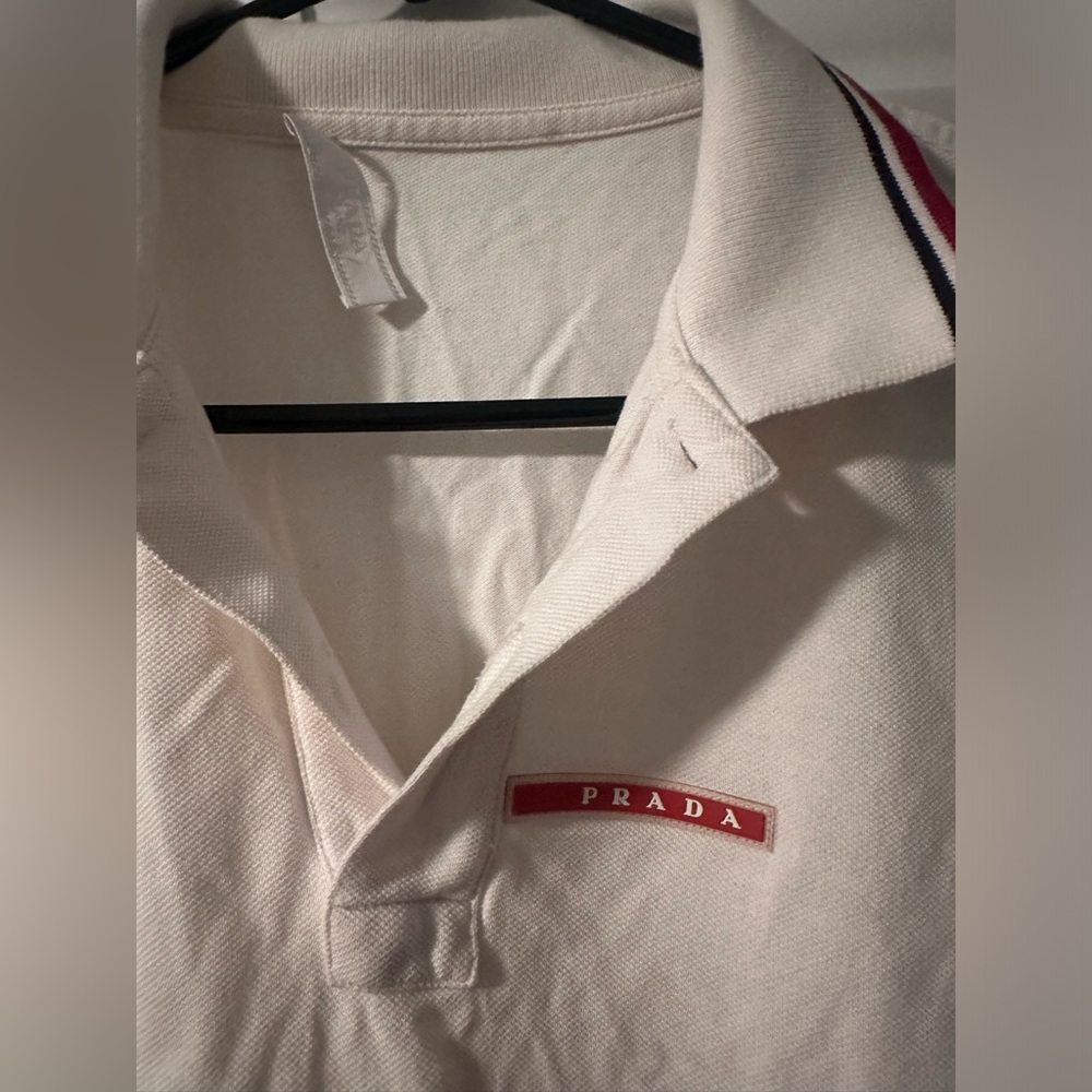 Authentic Prada Designer Solid White Logo Polo Sh… - image 2